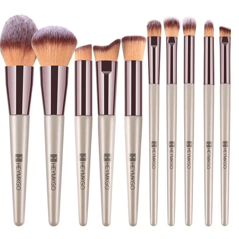 Hemkgo 10 Pieces Gold Professional Portable Makeup Brushes Set With Cosmetic Bag